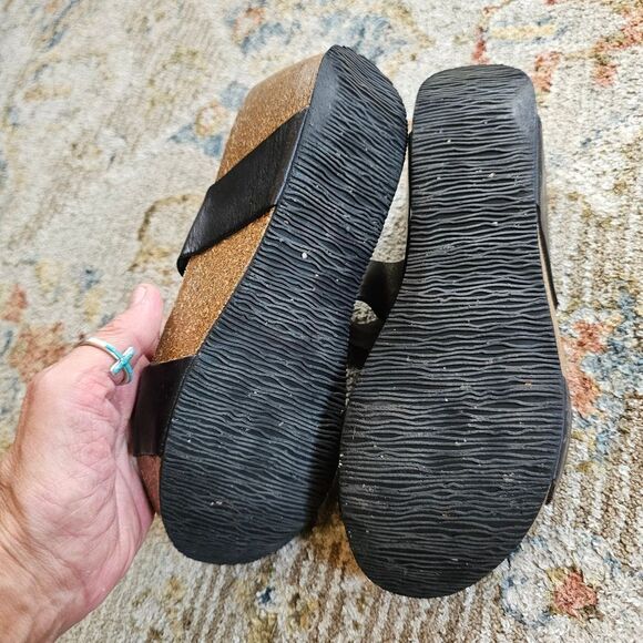 Lola Sabbia Wedge Black Sandal, Velcro Strap, Sz 37 Or 6.5-7 - Picture 2 of 7